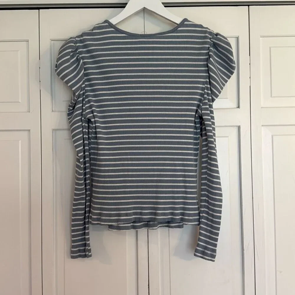 Anthropologie Porridge striped puff sleeve tie neck blouse xl